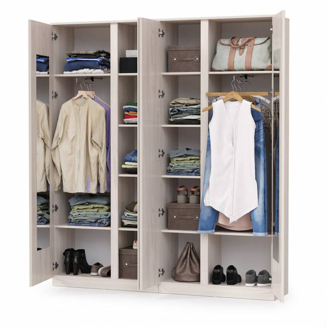 Два Шкафа комбинированных для одежды с зеркалами внутри на створке Ника цвет ясень анкор светлый Два Шкафа комбинированных для одежды с зеркалами внутри на створке Ника цвет ясень анкор светлый