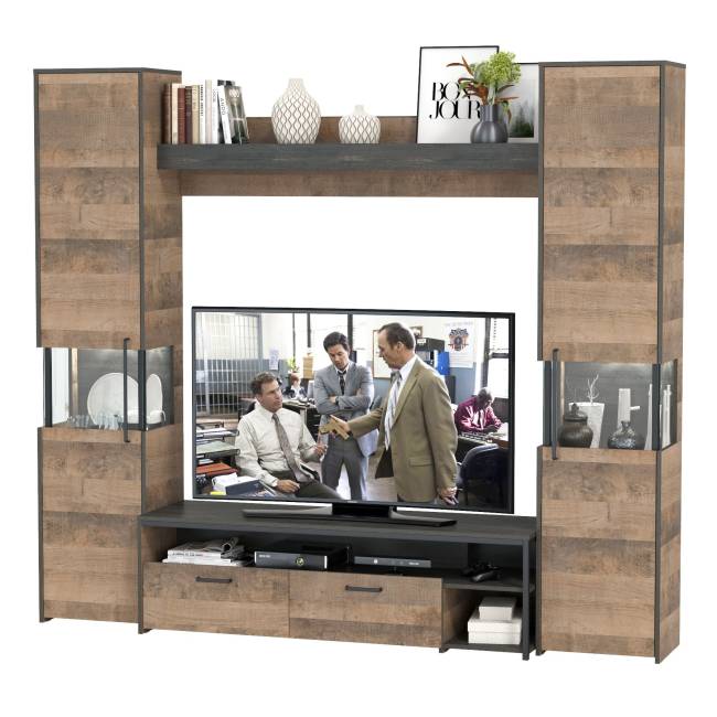 Индустриальная гостиная в стиле лофт с подсветкой Трувор № 17 цвет дуб гранж песочный/интра Индустриальная гостиная в стиле лофт с подсветкой Трувор № 17 цвет дуб гранж песочный/интра