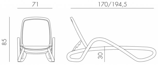 Шезлонг-лежак пластиковый Alfa белый, бежевый 1700-1945х710х850 мм
