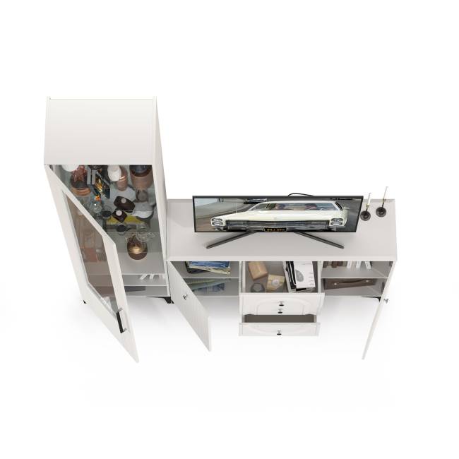 Пенал со стеклом и комод-ТВ-тумба Валенсия цвет белый шагрень Пенал со стеклом и комод-ТВ-тумба Валенсия цвет белый шагрень