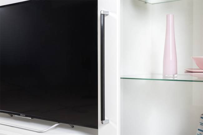 Пенал со стеклом и комод-ТВ-тумба Валенсия цвет белый шагрень Пенал со стеклом и комод-ТВ-тумба Валенсия цвет белый шагрень