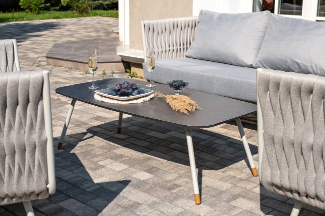 "Монако" лаунж-зона 4-местная из роупа со столом "Верона" (серый гранит), каркас светло-серый, роуп светло-серый "Монако" лаунж-зона 4-местная из роупа со столом "Верона" (серый гранит), каркас светло-серый, роуп светло-серый