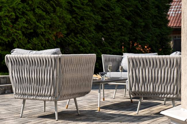 "Монако" лаунж-зона 4-местная из роупа со столом "Верона" (серый гранит), каркас светло-серый, роуп светло-серый "Монако" лаунж-зона 4-местная из роупа со столом "Верона" (серый гранит), каркас светло-серый, роуп светло-серый