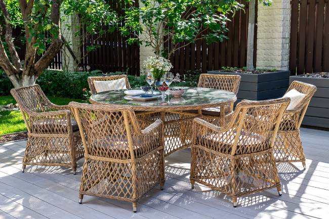 "Эспрессо" плетеный круглый стол, диаметр 150 см, цвет соломенный "Эспрессо" плетеный круглый стол, диаметр 150 см, цвет соломенный