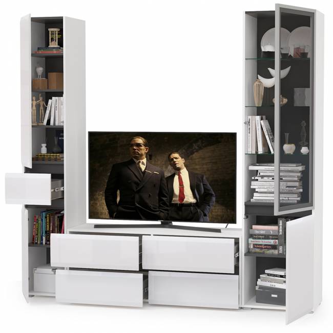 Сидней комплектация № 24 цвет белый/чёрный/фасады МДФ белый глянец Сидней комплектация № 24 цвет белый/чёрный/фасады МДФ белый глянец