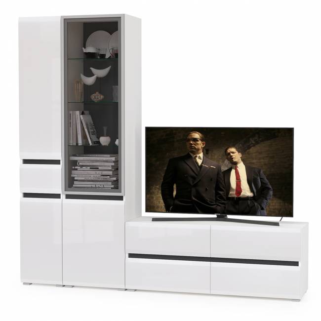 Сидней комплектация № 24 цвет белый/чёрный/фасады МДФ белый глянец Сидней комплектация № 24 цвет белый/чёрный/фасады МДФ белый глянец