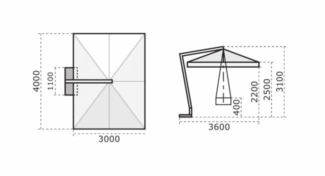 Зонт профессиональный 3х4 м Palladio Braccio имитация ироко, слоновая кость 3000х4000 мм