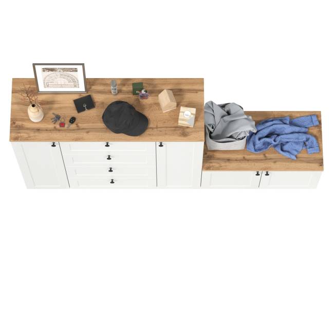 Комод Остин 16.221 с тумбой две дверки цвет белый шагрень/дуб крафт золотой