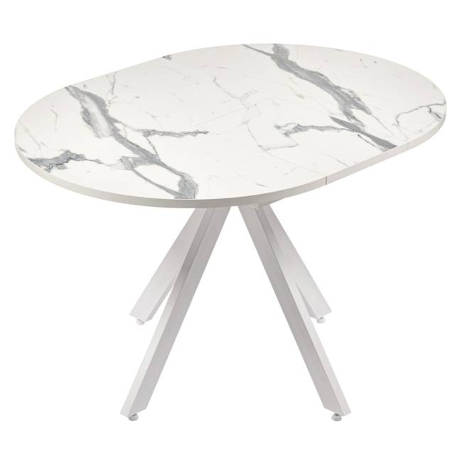 Стол Rudolf круглый раскладной 90-120x90x75см, белый мрамор, белый