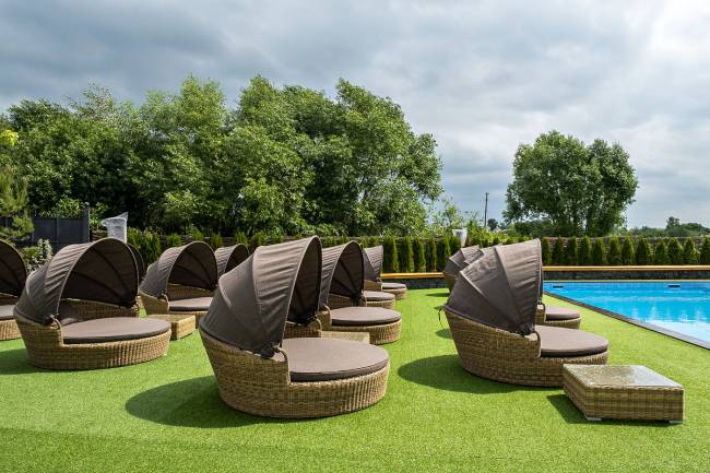 "Стильяно" плетеная кровать круглая, цвет соломенный