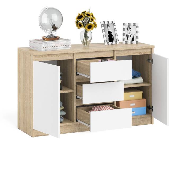 Комод-тумба три ящика и две дверки Мори МК1200.3 цвет дуб сонома/белый Комод-тумба три ящика и две дверки Мори МК1200.3 цвет дуб сонома/белый