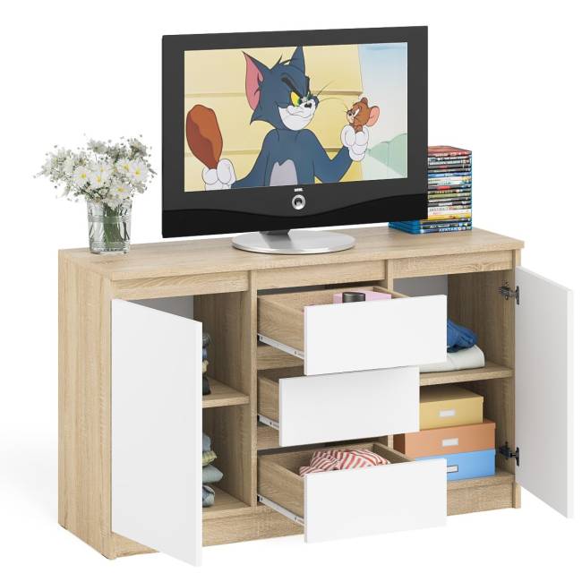 Комод-тумба три ящика и две дверки Мори МК1200.3 цвет дуб сонома/белый Комод-тумба три ящика и две дверки Мори МК1200.3 цвет дуб сонома/белый