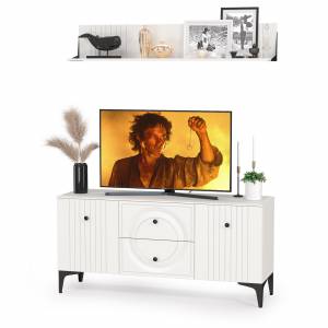 Тумба для ТВ с навесной полкой Валенсия цвет белый шагрень