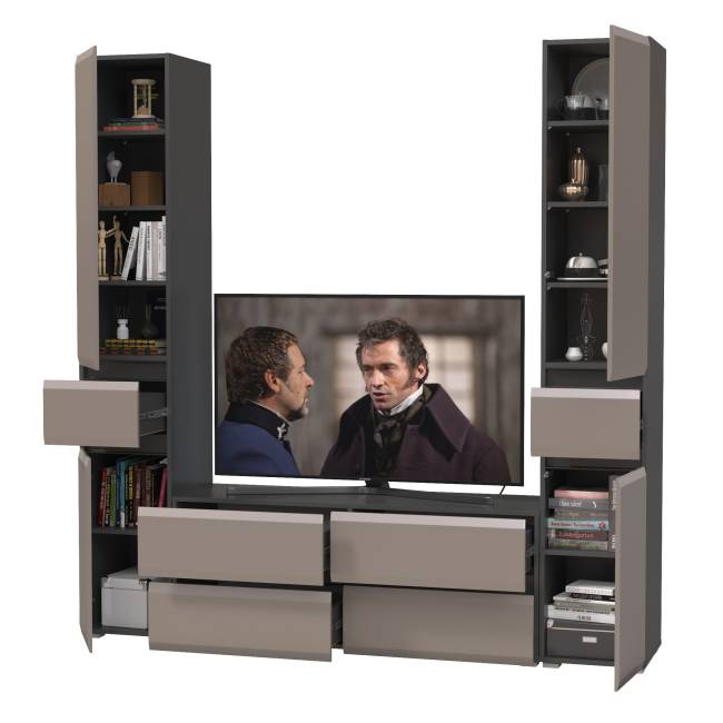 Два шкафа с ящиками и тумба под ТВ Сидней цвет антрацит/МДФ веллюто капучино Два шкафа с ящиками и тумба под ТВ Сидней цвет антрацит/МДФ веллюто капучино