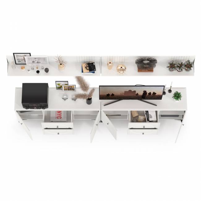 Две тумбы под ТВ с двумя полками Валенсия цвет белый шагрень Две тумбы под ТВ с двумя полками Валенсия цвет белый шагрень