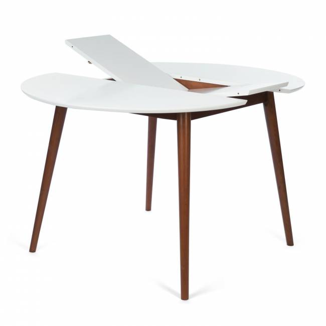 Стол круглый раскладной обеденный BOSCO (Боско) основание бук, столешница мдф, 100*75*100+30см, Белый + Коричневый Белый + Коричневый основание бук, столешница мдф