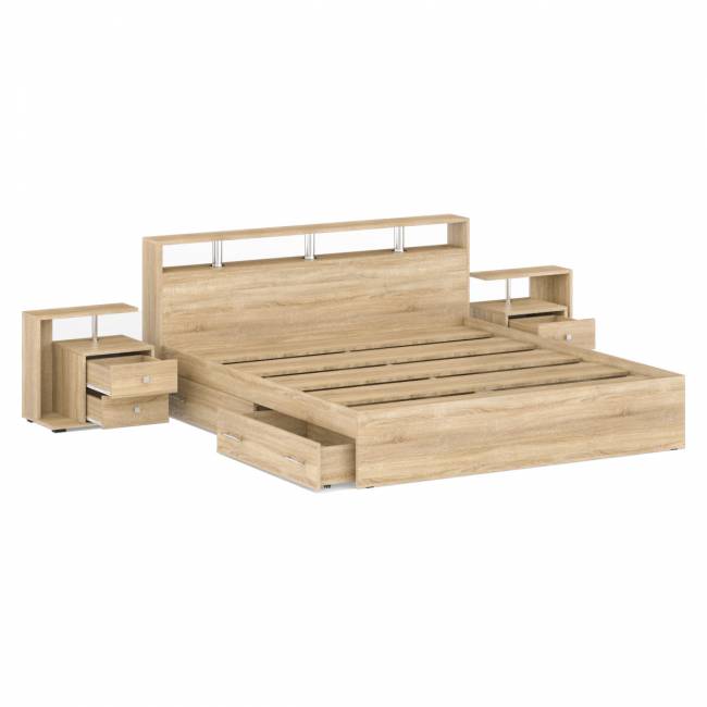 Кровать с ящиками 1800 Камелия + две тумбы цвет дуб сонома