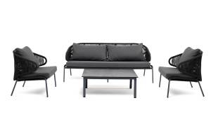 "Милан" лаунж-зона 5-местная плетеная из роупа (веревки), каркас алюминиевый серый, роуп темно-серый "Милан" лаунж-зона 5-местная плетеная из роупа (веревки), каркас алюминиевый серый, роуп темно-серый